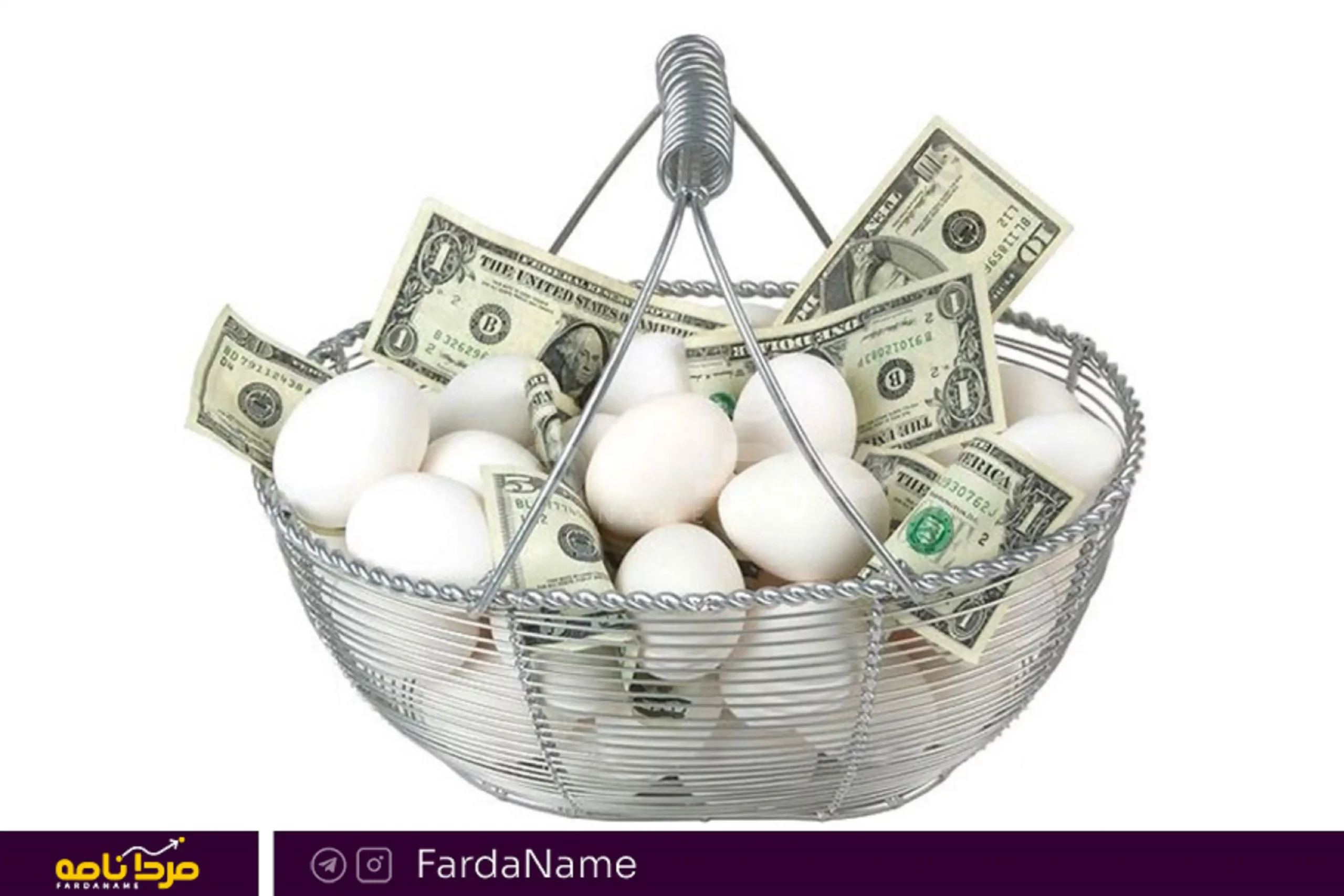 تخم‌مرغ و دلار و دالایی در یک سبد