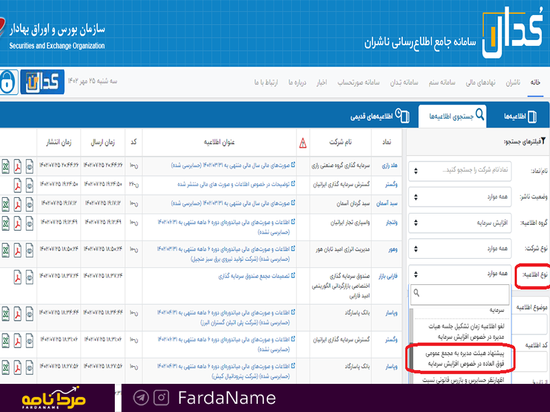 قالب فردانامه سفید